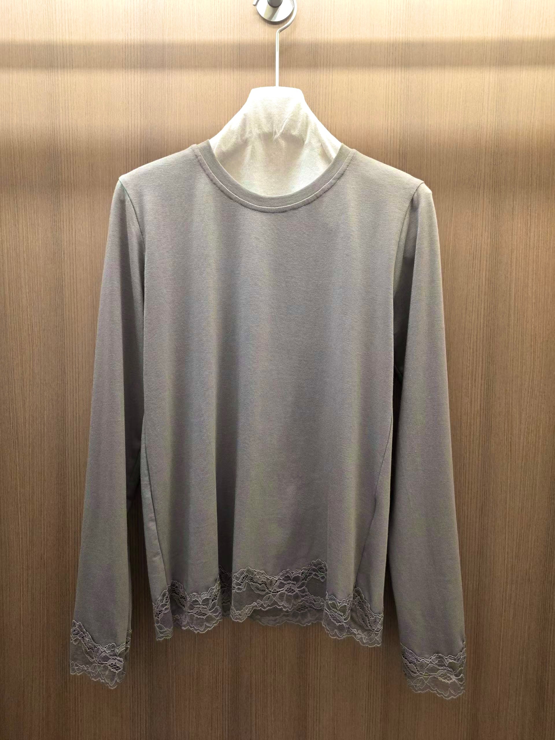 衫腳袖口Lace邊T-shirt/杏啡