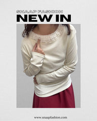 雙層網摺褶領T-shirt/米白