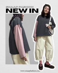 撞色袖間條T-shirt/黑+粉紅