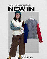 兩袖併色小企領T-shirt/米白