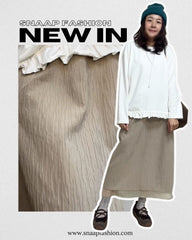 壓亂褶裙腳半透裙/杏