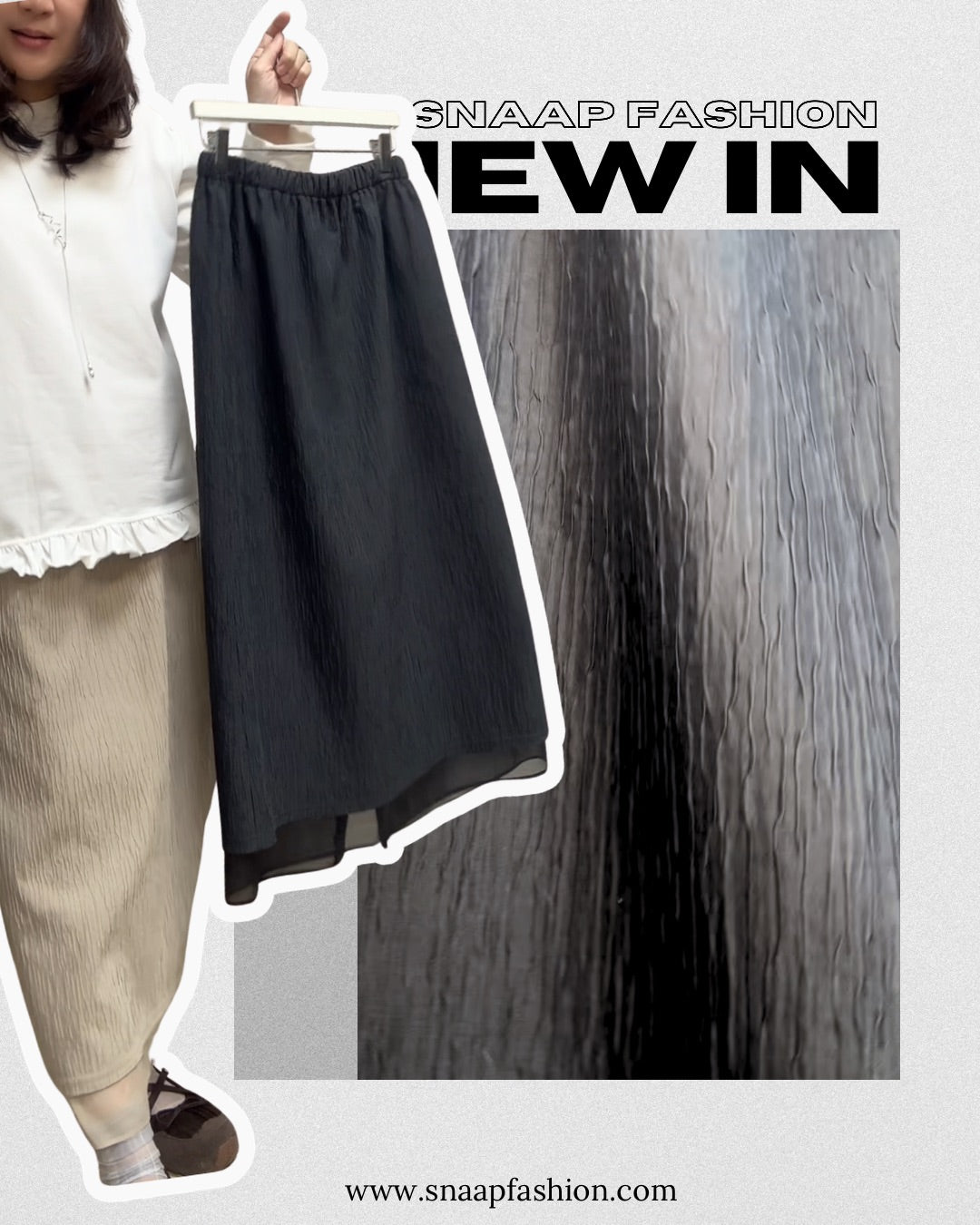 壓亂褶裙腳半透裙/碳灰