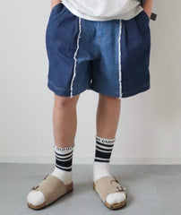 Patchwork Fringe Short Denim PT