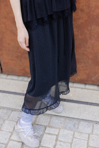 波點雪紡裙/黑