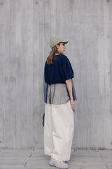 闊身駁線直腳褲/杏