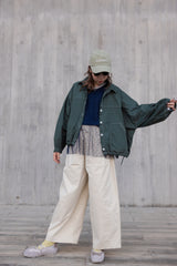 點點網紗袖撞布T-shirt/深藍